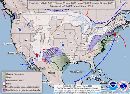 Mapa del clima en Estados Unidos del 23 de enero 2023