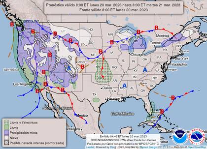 Mapa del clima en Estados Unidos para el 20 de marzo