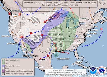 Mapa del clima en Estados Unidos para este 14 de febrero