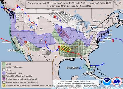 Mapa del clima para el 11 de marzo en Estados Unidos