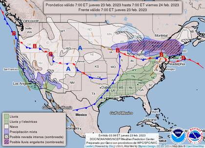Mapa del clima para el 23 de febrero en Estados Unidos