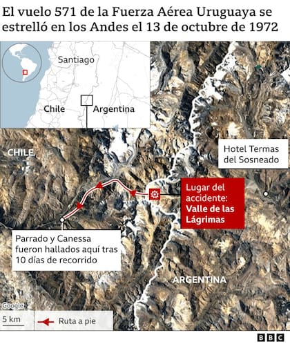 Mapa del lugar del accidente del vuelo 571