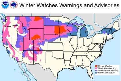 Mapa del pronóstico de clima invernal en Estados Unidos para este 21 de febrero