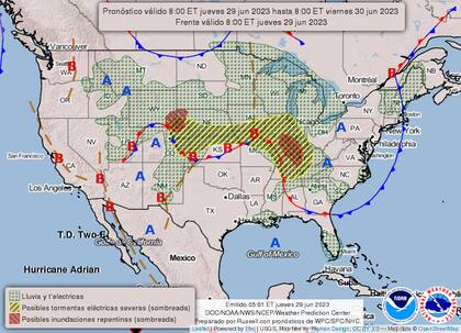 Mapa del pronóstico del clima en Estados Unidos para el 29 de junio