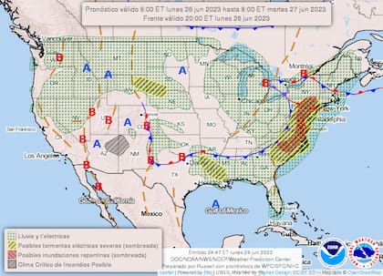 Mapa del pronóstico del clima en Estados Unidos para el 26 de junio 2023