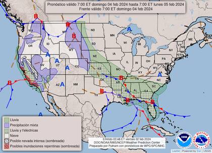 Mapa del pronóstico del clima en Estados Unidos para el domingo 4 de febrero