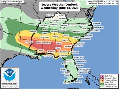 Mapa del pronóstico del clima en Estados Unidos para el miércoles 14 de junio