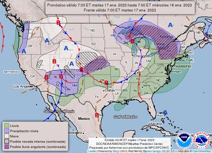 Mapa del pronóstico del clima en Estados Unidos del 17 de enero