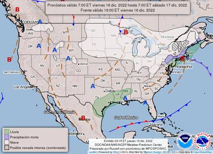 Mapa del pronóstico del clima en Estados Unidos del 16 de diciembre