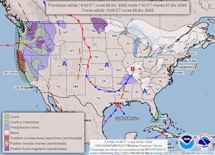 Mapa del pronóstico del clima en Estados Unidos del 27 de diciembre