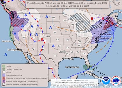 Mapa del pronóstico del clima en Estados Unidos del viernes 23 de diciembre