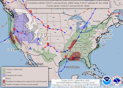 Mapa del pronóstico del clima en Estados Unidos del 30 de diciembre