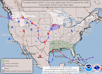 Mapa del pronóstico del clima en Estados Unidos del 20 de diciembre