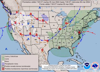 Mapa del pronóstico del clima en Estados Unidos para el 5 de marzo