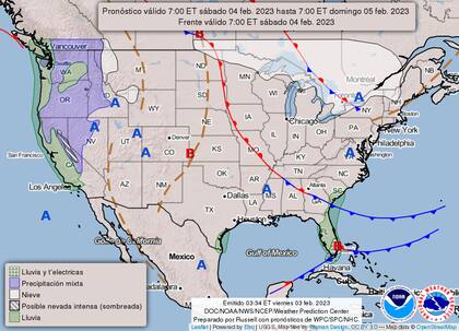 Mapa del pronóstico del clima en Estados Unidos para el primer fin de semana de febrero
