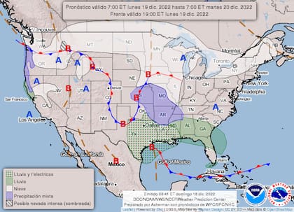 Mapa del pronóstico del clima en Estados Unidos del 19 de diciembre