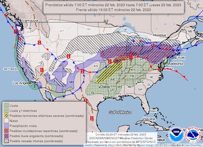 Mapa del pronóstico del clima en Estados Unidos para el 23 de febrero