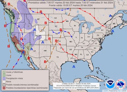 Mapa del pronóstico del clima para este 20 de febrero