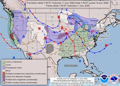 Mapa del pronóstico del tiempo para este miércoles 11 de enero en Estados Unidos