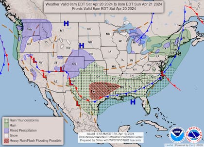 Mapa del pronóstico y alertas de este sábado 20 de abril