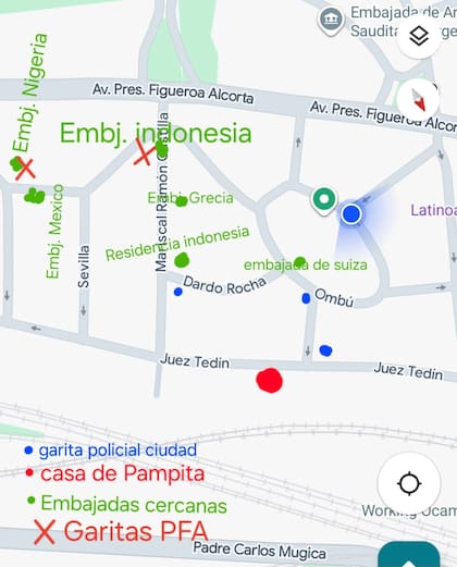 Mapa enviado a este medio desde el Ministerio de Seguridad Nacional con la disposición de las garitas de seguridad
