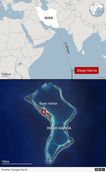 Mapa indicativo de la posición de la base militar en la isla Diego García.