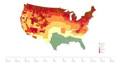Mapa que muestra cómo se verá el follaje en Estados Unidos este otoño