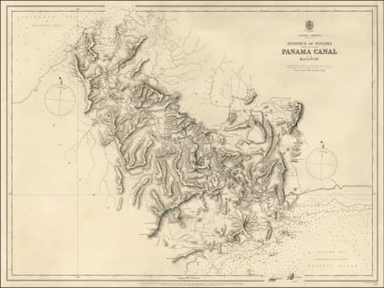 Mapa que muestra el Ferrocarril y la ruta propuesta del Canal de Panamá