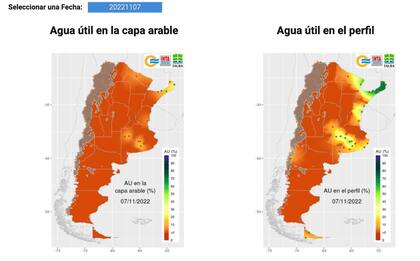 Mapa que registra los niveles de humedad del suelo para el 07 de noviembre de 2022.