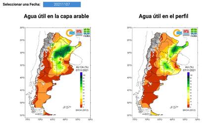 Mapa que registra los niveles de humedad en el suelo del 7 de noviembre de 2021.
