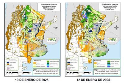 Mapas que reflejan cómo la región núcleo esta en gran parte en situación de sequia