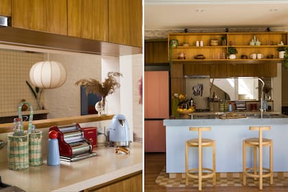 Máquina clásica Pastalinda. Heladera Bespoke (Samsung). Jarra Eléctrica SMEG (Elden). Cafetera italiana (Alessi). Frutero (Atelier Isadora).