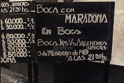 El cartel anuncia los precios y el horario del amistoso entre Boca y Argentinos donde se presentará a Diego