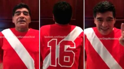 Maradona, con la tradicional camiseta de Argentinos