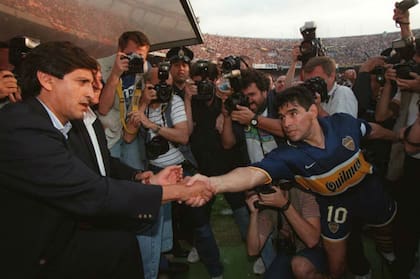 Maradona en su último partido como profesional: triunfo 2-1 de Boca ante River el 25 de octubre de 1997 en el Monumental