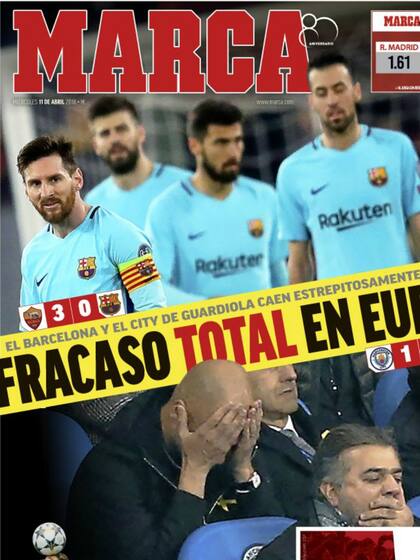 Marca enfocó con dos eliminaciones; por un lado, Barcelona; por el otro, el Manchester City de Pep Guardiola, un icono catalán