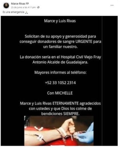 Marcela Rivas había pedido donantes de sangre días atrás