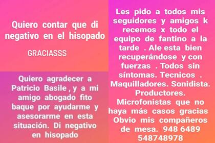 Marcela Tauro utiliz su cuenta de Instagram para anunciar que su hisopado dio negativo y pedir que recen por sus compaeros