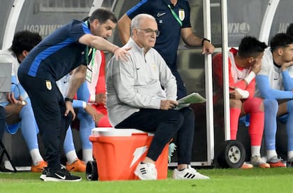 Marcelo Bielsa mira con desconcierto el segundo tiempo del partido amistoso ante Estados Unidos, en Tampa, Florida (AP Foto/Jason Behnken)