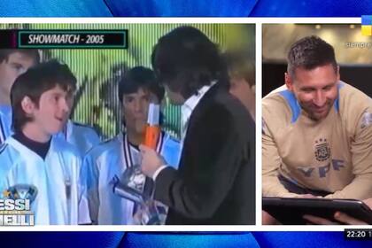 Marcelo Tinelli le mostró a Messi imágenes de cuando visitó Showmatch en 2005 (Foto: Captura de TV / América TV)