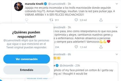 Marcelo Tinelli ya no tiene disponible la opción de respuestas a sus tuits en la red social del pajarito