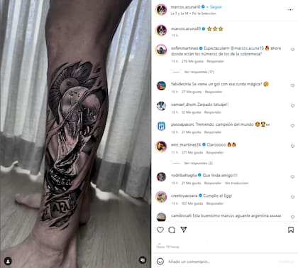 Marcos Acuña mostró el espectacular tatuaje que se hizo en la pierna izquierda (Foto: Instagram @marcos.acuna10)