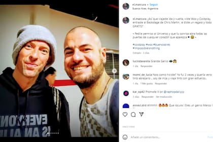 Marcos compartió la foto que se tomó junto a Chris Martin (Foto: Instagram @el.marcura)