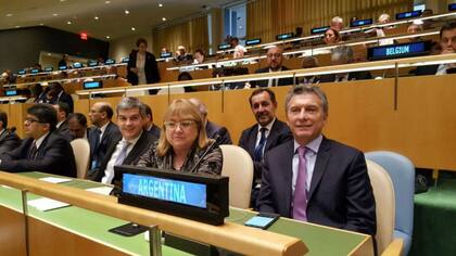 Marcos Peña, Susana Malcorra y Mauricio Macri, ayer en la ONU