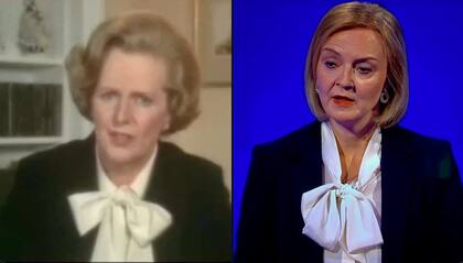Margaret Thatcher a la izquierda, el modelo ideal de Liz Truss a la derecha
