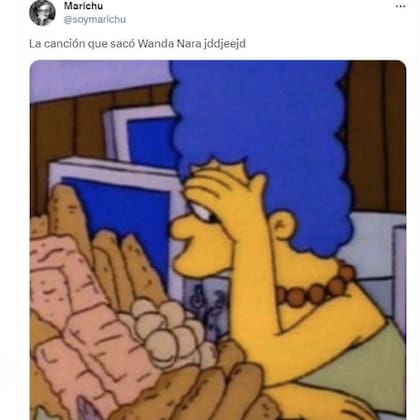 Marge Simpson se tapa la cara de la vergüenza, otro de los memes que usaron en X para comentar lo que les pareció el video "Bad Bitch", debut musical de Wanda Nara