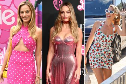 Margot Robbie y tres de los looks inspirados en Barbie que utilizó en las alfombras rojas