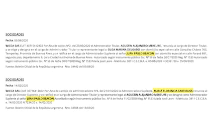 María Florencia Sartirana y Juan Pablo Beacon, en los registros societarios de Wicca SAS