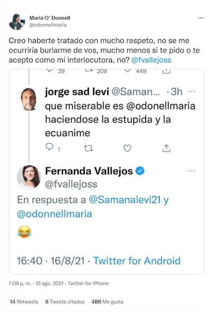 María O'Donnell reprochó la actitud de Fernanda Vallejos en las redes sociales