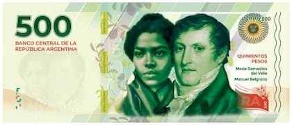 María Remedios del Valle, junto a Manuel Belgrano, en el billete de $500